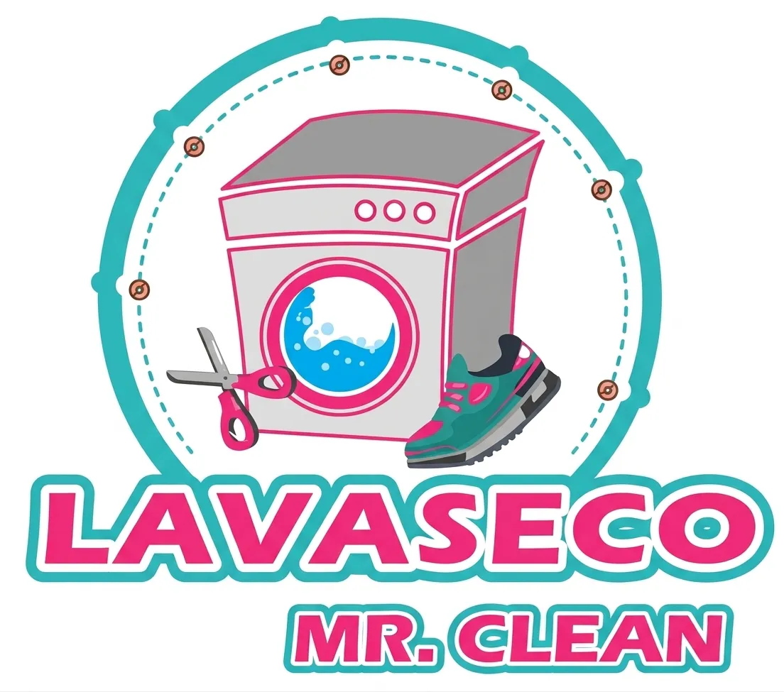 Logo de Lavaseco Mr. Clean: una lavadora con tijeras y un zapato